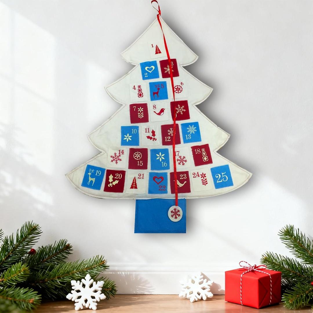 36" Christmas Advent Calendar 25 Days, Felt Hanging Advent Calendar Reusable Countdown to Christmas Calendar for Home Decorations Holiday Xmas Party Ornament Gift