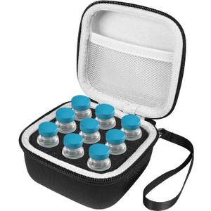 9-Slots Insulin Vial Case Holder for Refrigerator, Insulin Fridge Holder Vial Cooler Travel Case Organizer Fits Standard 10ml U-101 Vials, Snug & Safe Vial Storage with Mesh Bag (Black&Grey)