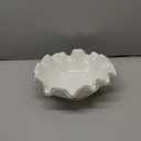 Handcrafted 8" White Ceramic Ruffle Bowl with Gold Trim  Modern Lotus Design, Small Shallow Decorative Bowl for Kitchen Counter & Key Holder for Entryway Table, Catch-All for Home Decor