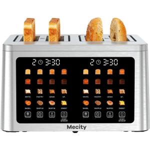 Mecity 4 Slice Toaster Wide Slot, Auto Lift Keep Warm Smart Toaster with Touch Screen, Dual Control Panel, Defrost, Auto Shut Off Digital Toasters for Bagel Muffin Waffle Gluten Free Breads 1700W 120V