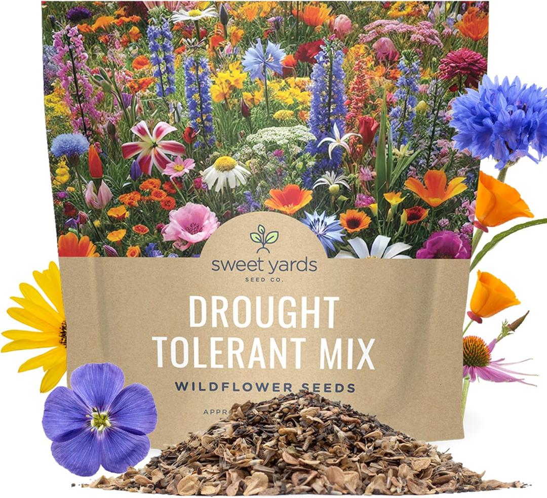 Drought Tolerant Wildflowers Mix  Extra Large Packet  Over 7,500 Open Pollinated Non-GMO Seeds  21 Different Dryland Species (1 Ounce Pouch)