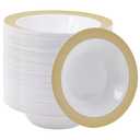 JOLLY CHEF 100 Disposable Plastic Bowls, 12oz Heavy Duty Disposable Dinner Bowls, Dessert Bowls with Gold Rim for Party, Dinners, Catering, Thanksgiving and Everyday Use