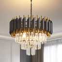 Modern Crystal Chandeliers 3-Tier Crystal Round Hanging Pendant 5 Lights Fixture 15 Inch for Dining Room Bedroom Living Room Farmhouse, Clear