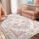 5x7 Area Rug Vintage Machine Washable Low Pile Carpet No Shedding Area Rugs for Living Room Bedroom Dining Room Kitchen Entryway Hallway Office Indoor-Pink/Blue/Red/Orange (5x7, Pink/Blue/Red/Orange)