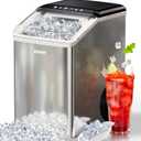 Nugget Ice Maker Countertop, 40lbs/24H Tooth-Friendly Soft Chewable Pebble Ice Machine, Self-Cleaning with Drainpipe, Crushed Pellet Ice Makers for Home Kitchen Party, Stainless Steel