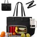 LOVEVOOK Lunch Tote Bag for Women, 17.3 Inch Laptop Tote with Insulated Lunch Compartment, Large Capacity Lunch Bag for Work, Business, Daily, Outdoors, Black