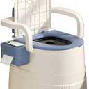 Portable toilet seat with armrests, with lid, with tissue holder, with seat function, robust, easy to clean, no power connection required, suitable for indoor and outdoor use (Blue)