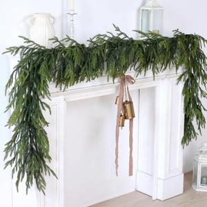 Artificial Christmas Garlands- Real Touch Norfolk Pine Garland Faux Greenery Fake Garland for Holiday, Fireplace, Mantle, Indoor Decor (1 Pcs,9 Feet)