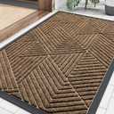 Smiry Front Door Mat Outside Entrance, Heavy Duty Sturdy Natural Rubber Doormat, Trap Dirt and Moisture, Easy Clean Low Profile Mats for Indoor Outdoor Entry, Irregular Triangle (29.5x17, Brown)