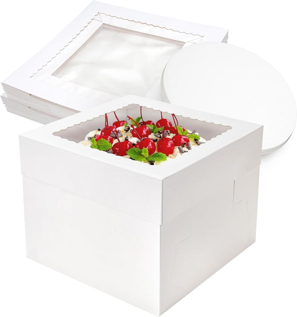 NPLUX Cake Boxes 10108 inch White Tall Cake Boxes with Window Cajas Para Pasteles for Cakes, Pies, Pastries, Birthday, Party (10 Pack)