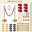 Pelopy 16 Pcs Stanchion Posts Queue Crowd Control Stanchion Velvet Ropes Carpet Set, 38 in Post Sand Injection Hollow Base with Rope for Party Museum (32 ft Carpet,Gold,Red)