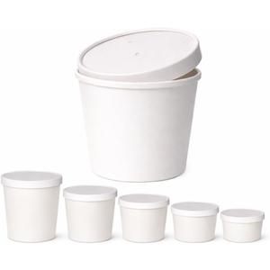 2 x Eco Friendly Recyclable Kraft Soup Bowls | White Disposable Food Cups with Lids | Containers - Soup Cups Great for Restaurants, Take-Outs, Or Disposable Soup Bowls To Go Lunch (25/Pack) (White, 8 oz)