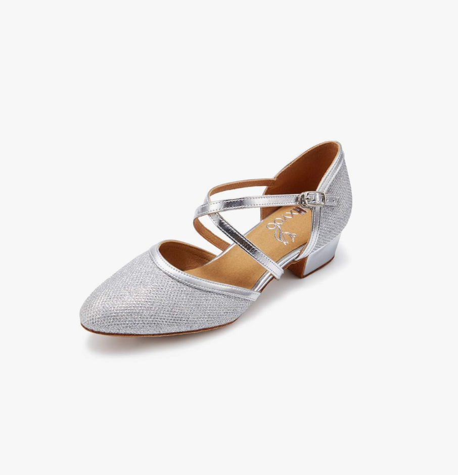 Closed Toe Low Heel Glitter Ballroom Dance Shoes for Women Salsa Latin Wedding Party 1 1/2“ Heel S11-1, 7.5