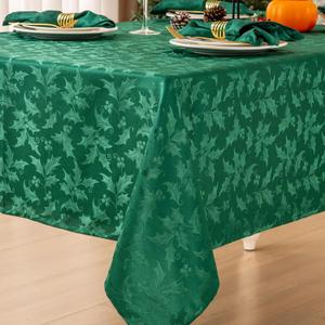 Mebakuk Christmas Jacquard Tablecloth Waterproof Elegant Damask Floral Pattern Table Cloth, Heavy Weight Wipeable Wrinkle Free Table Covers for Dinner or Daily Uses (Green, 60 x 144 Inch)