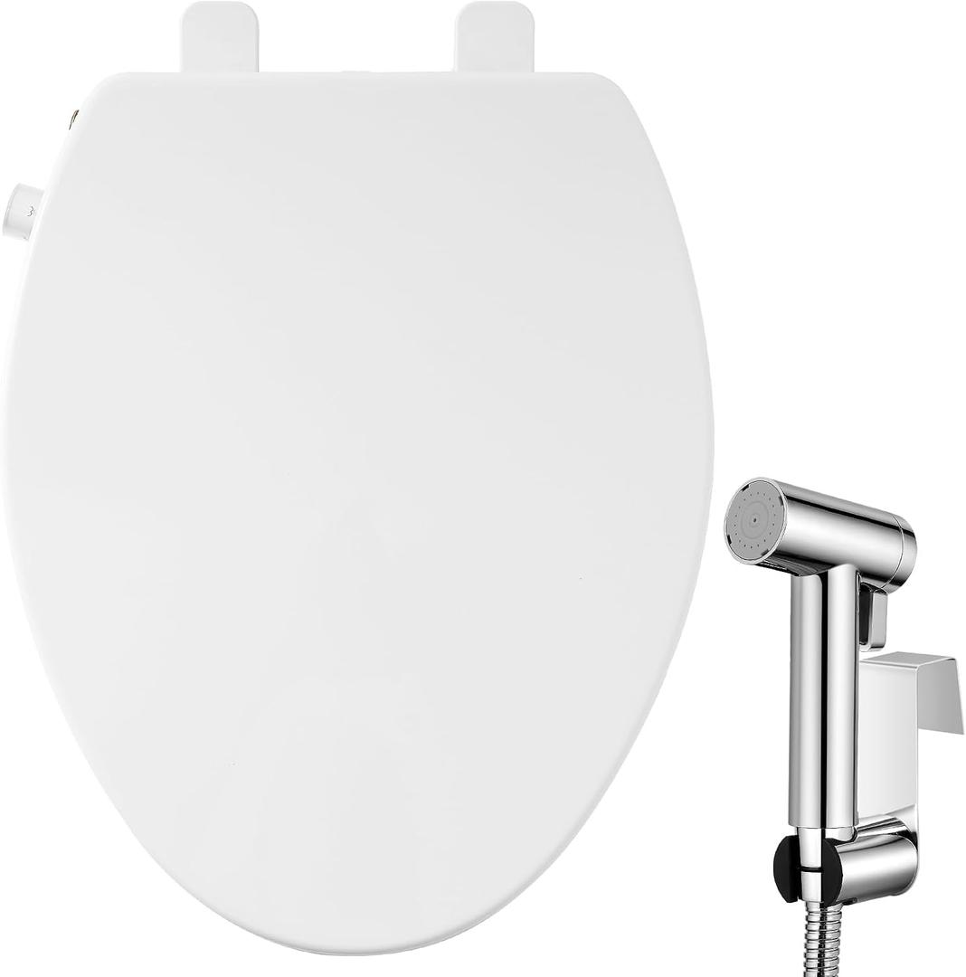 Bidet Toilet Seat for Elongated Toilets and Sprayer Handheld Toilet Adjustable Water Pressure and Self-Cleaning Dual NozzlesExclusive Single Nozzle High Pressure Mode for Cleaning Stubborn Stains