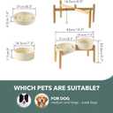 Havniva Ceramic Raised Slow Feeder Dog Bowl Set, Elevated 7.3inch Bowl and 8.2inch Puzzle Slow Dish with Wooden Stand for Medium and Large Dog, Anti-Gulping (2X Light Yellow+ Stand)