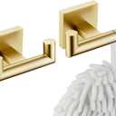 KOKOSIRI Robe Hooks Bathroom Double Towel Coat Hook for Bath Kitchen Wall Mounted, 2 Pack Brushed Gold Stainless Steel B1015BG-P2