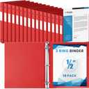 Henoyso 16 Pack 1/2 Inch 3 Ring Binder with Clear Cover Fit Letter Size 8.5" x 11" Paper Holds 140 Sheets, Bulk Binders for Organizing School, Office & Classroom Documents, 1 Pocket (Red)