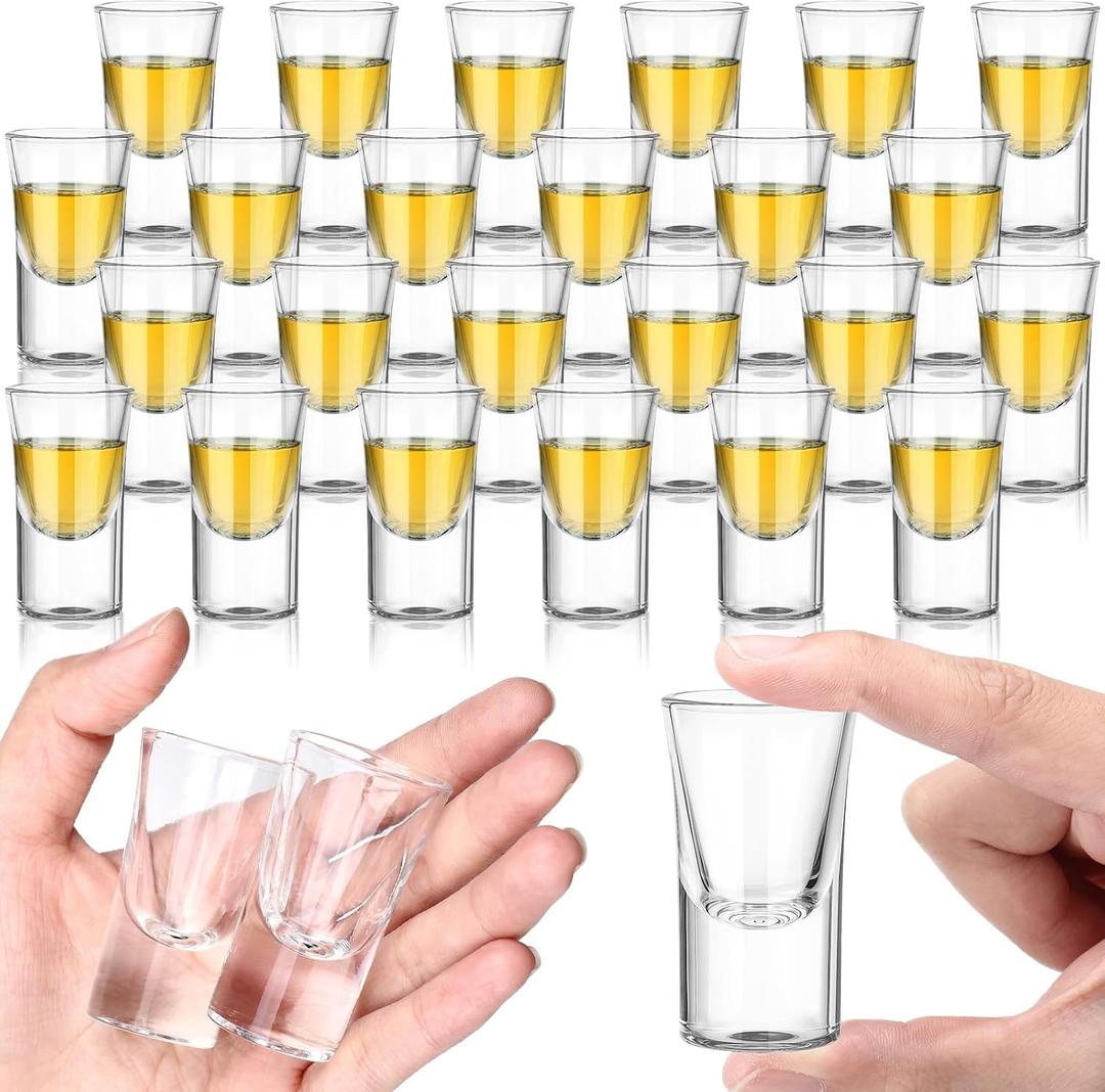 24 Pcs 0.5oz/15ml Mini Shot Glass Set with Heavy Base, Clear Cute Whiskey Glasses Cups Small Bulk Cup for Tasting, Liqueurs Soju Espressos (Bullet)