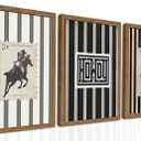 Framed Vintage Western Cowboy Wall Art Set of 3, Retro Cowboy Stamp and Stripe Prints, Classic Mid Century Riding Canvas Artwork, Rural Western Wall Decor for Living Room Bedroom Office 16x24in