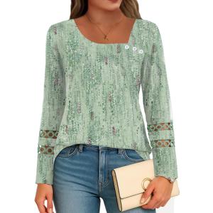 Disamer Long Sleeve Shirts for Women Fall Clothes Teacher Outfits 2026 Button Blouses Dressy Casual Square Neck Tunic Tops (M)