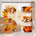 2 Pack Fall Garland Fall Decor, 11.6 Ft Autumn Maple Leaf Garland with Pumpkins Berries Sunflowers, Fireplace Mantle Garlands Thanksgiving Halloween Harvest Decorations for Home Indoor Outdoor