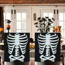 Halloween Chair Covers, Skeleton and Spider Design Chair Back Decor for Party, Halloween Home Decorations, Set of 4