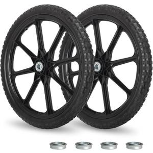 20" Flat Free Tire and Wheel, with 3/4" & 5/8" Bearing, 2.45" Centered Hub, Replacement Wheel For Rubbermaid Wheelbarrow, Garden Yard Cart, 2 Pcs