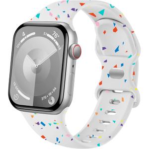 Sport Band Compatible with Apple Watch Band 44mm 45mm 46mm 40mm 42mm 38mm 41mm 49mm, Soft Silicone Waterproof Replacement Strap for iWatch Watch Series 11 10 9 8 7 6 5 4 3 2 1 SE Ultra Women Men (Speckle White)