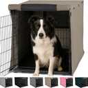 GORILLA GRIP Dog Crate Covers Compatible with Amazon Basics Dog Crates, All Sides Open, Privacy Cover Fits 36" Wire Kennel, Breathable Mesh Windows, Light Reducing Puppy Training Cage Topper, Taupe (36" x 23" x 25")