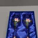 Wine Glasses Set of 2, Handcrafted Enamel Flower Red White Wine Glasses Pretty Floral Goblets with Gift Box for Women Wife Mom Friends Mothers (Pink)