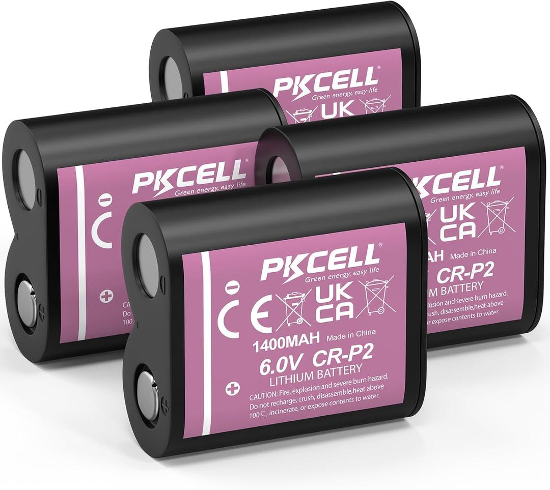 PKCELL 6V CR-P2 Battery 4-Pack, 6V 1400mAh Lithium Photo Battery Replaces 223A, DL223A, EL223AP and 2CR-P2 Batteries for Flashlights, Security Systems, Smart Devices