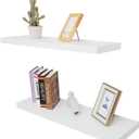 Floating Wall Shelf Set of 2, Wood Wall Decor Storage Shelf, Wall Mount Display Rack for Bedroom, Living Room, Bathroom, Kitchen, Office (White)