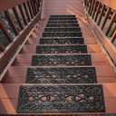 Ottomanson Indoor/Outdoor Hose-Wash Iron Wrought Design Non-Slip Rubber 10" x 30" Modern Stair Treads for Stairs, Garage, Patio, 5 Pack, Black Wrought