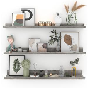 Giftgarden 36 Inch Grey Floating Shelves for Wall Mount, Gray Wood Wall Shelf Ledge for Bathroom Bedroom Living Room Kitchen Storage, Set of 3 Different Sizes