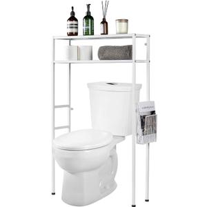 MyGift Over The Toilet Storage, 2-Tier Over Toilet Bathroom Organizer with Removable Magazine Holder Basket, Fit Most Toilets, Space-Saving, Easy Assembly, White