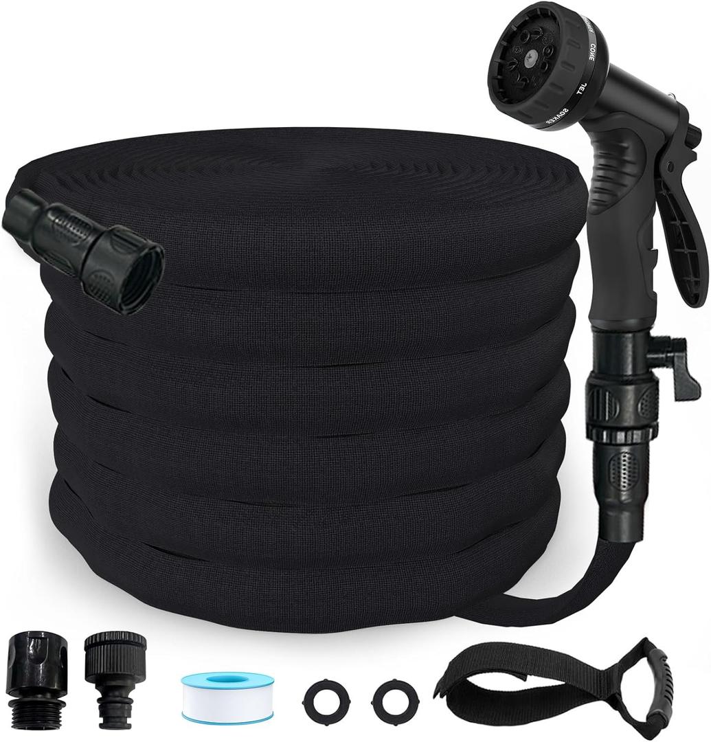 Garden Hose, 2025 Upgraded Non-Expanding Water Hose Sturdy & Lightweight 3/4 Hose, No-Kink, Tough & Flexible Water Pipe, Crush-Proof for Yard, Lawn, Outdoor, Car Wash (Black, 50FT)