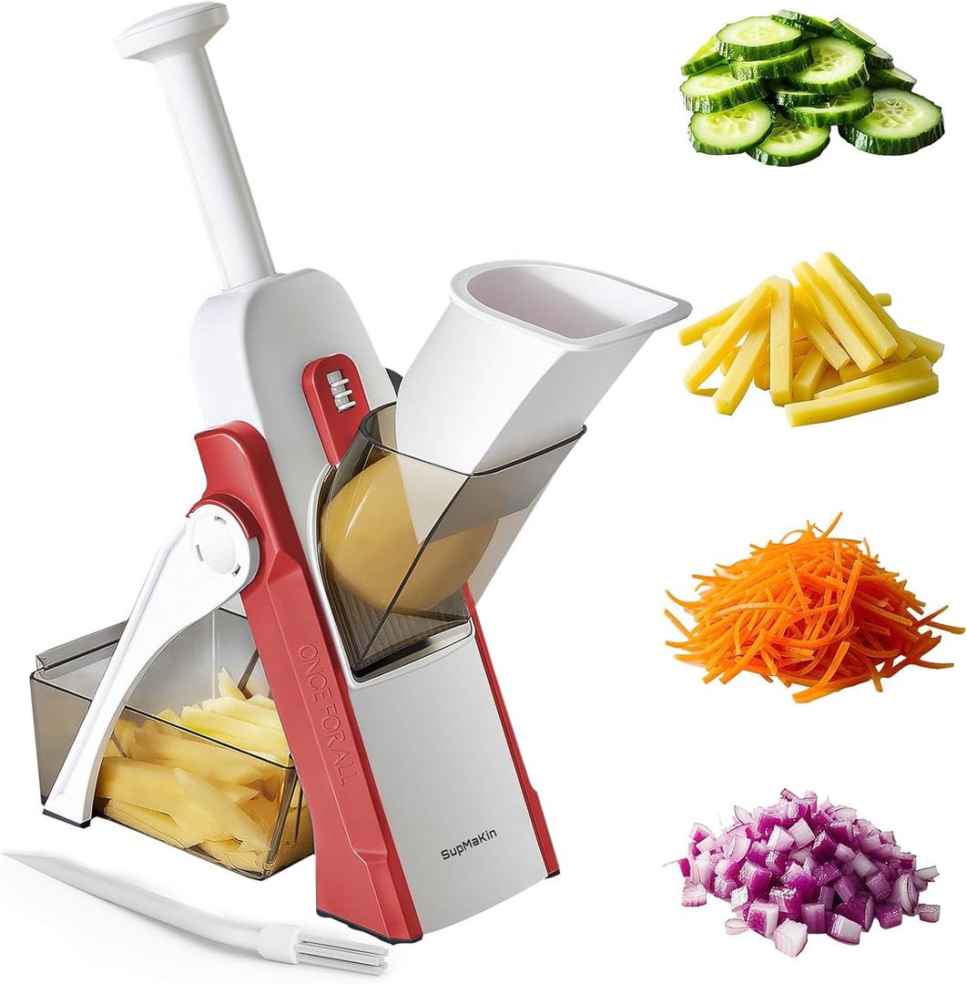 SupMaKin Safe Mandoline Slicer for Kitchen, Vegetable Food Potato Chip Slicer Maual Adjustable Thickness, Chopping Artifact Fast Veggie Salad Chopper Cook Meal Prep (Red)