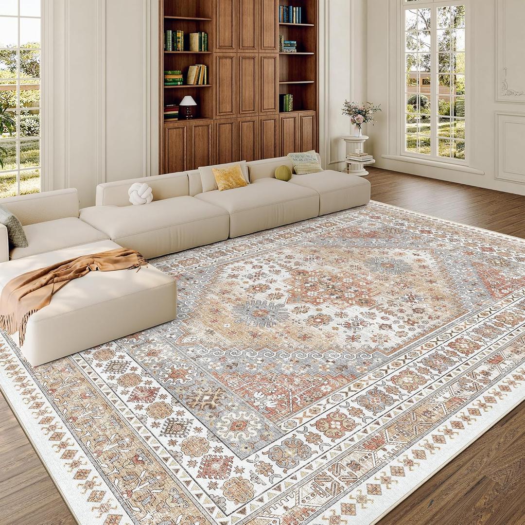 zesthome 10x12 Area Rugs, Stain Resistant Washable Rug, Ultra-Thin Rugs for Living Room, Bedroom, Non-Slip Backing Home Decor Large Area Rug (Orange, 10'x12')