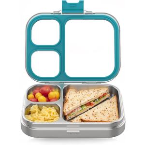 Stainless Steel Lunch Box, 3 Compartments Metal Bento Box for Kids Adults, Leak-Proof Lunch Box for School Office, Dishwasher Safe, BPA-Free, Tritan Lid, Blue