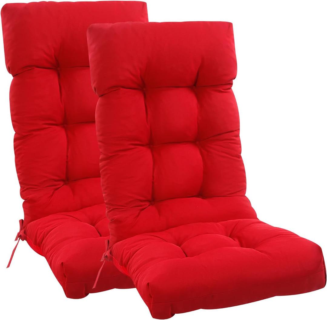 High Back Rocking Chair Cushion Set of 2, Waterproof and Anti Slip Tufted Rocking Chair Pad with Ties, Rocker Seat Cushions for Indoor, Porch, Outdoor Patio, Wine Red