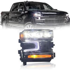 Headlight Assembly Fit for 2019-2022 19 20 21 22 2019 2020 2021 2022 Chevy Silverado 1500 Pickup/LT/LT Trail Boss/LTZ with LED DRL (Passenger Side-Right)
