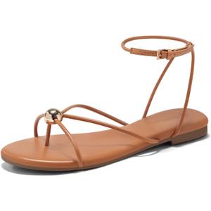 Coutgo Womens Strappy Flat Sandals Open Toe Flip Flops Sandals Ankle Strap Summer Beach Shoes (Orange) Size 11