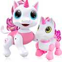 Power Your Fun Robo Pets Unicorn Toy 2pk Set - Unicorns Gifts for Girls and Kids (1) Unicorn Robot STEM Toy with Interactive Hand Gestures or Remote Control to Move and (1) Mini Automated Smart Robot