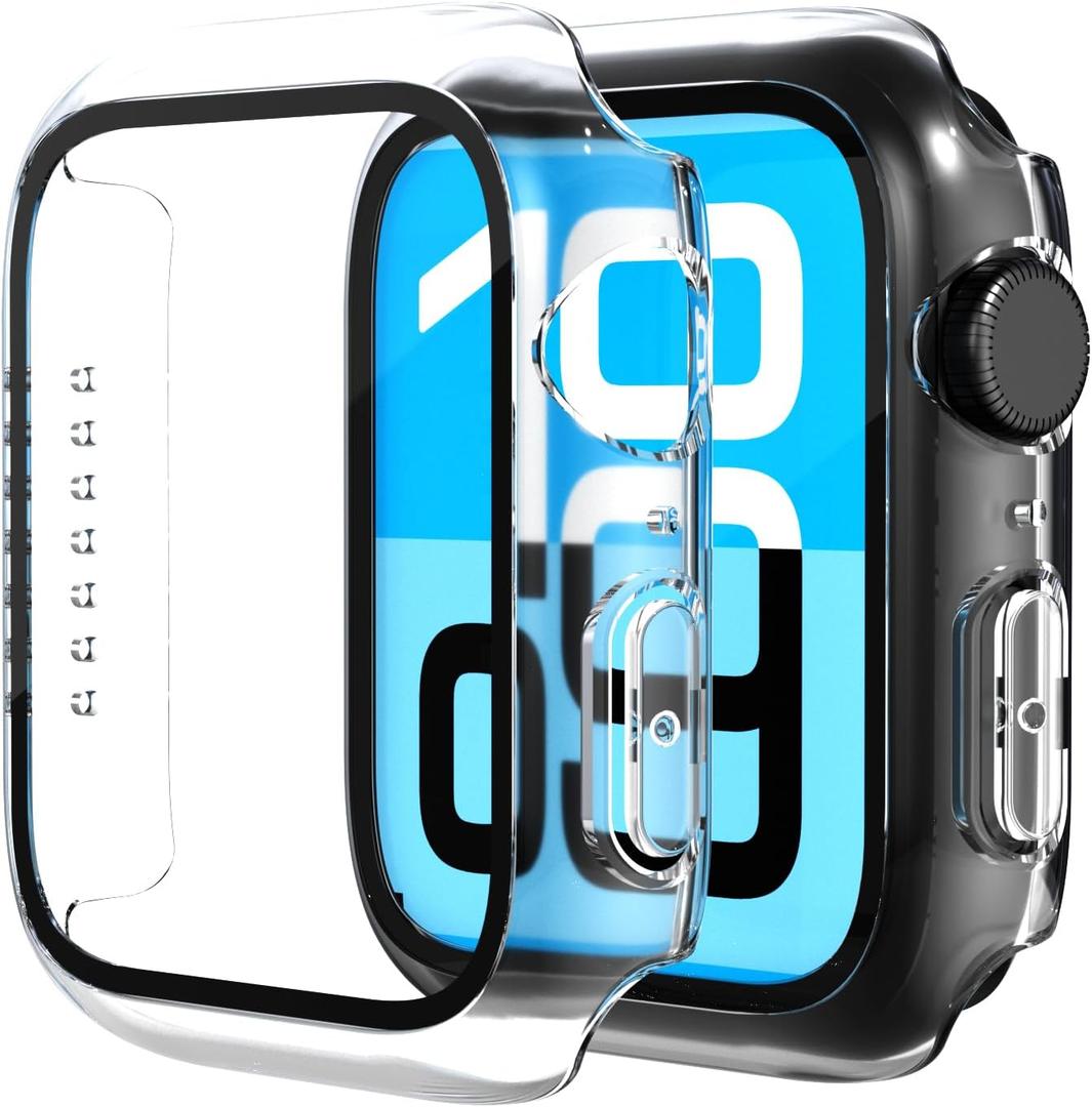 2 Pack Tempered Glass Case Compatible for Apple Watch Series 9 (2023) Series 8 Series 7 45mm, Hard PC Screen Protector Overall Protection Lightweight Scratch (Transparent(2-Pack), 45mm)