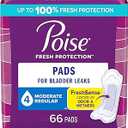 Poise Incontinence & Postpartum Pads for Bladder Leaks, 4 Drop Moderate Absorbency, Regular Length, 66 Count, Packaging May Vary