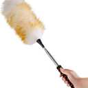 Lambswool Extendable Cleaning Duster 26-64 Inch, Anti-Static Wall Duster Cleaner with Sponge Grip and Stainless Steel Extension Pole for High Ceiling Fan, Interior, and Roof Dusting - Yellow & White