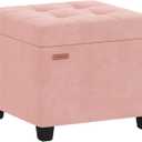 ABHENG 17.7 inches Velvet turfed Ottomans Cube with Legs, Metal-Framed Square Storage Ottoman Foot Rest Stool Holds 770 LB for Dorm Living Room Bedroom Pink UASND64P