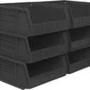 Akro-Mils 30235 AkroBins Plastic Storage Bins, Space-Saving Stackable Bins for Garage, Pantry, Craft Organization, 11" x 11" x 5", Black, 6-Pack