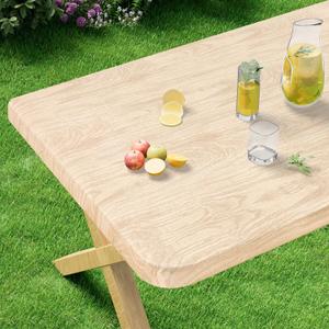 misaya Rectangle Vinyl Tablecloth, Fitted Table Cover, Waterproof, Elastic Edge, Plastic Table Cloth Fit 8 Foot Folding Tables for Picnic, Indoor and Outdoor (Wood, 30 x 96 inch) (Original)